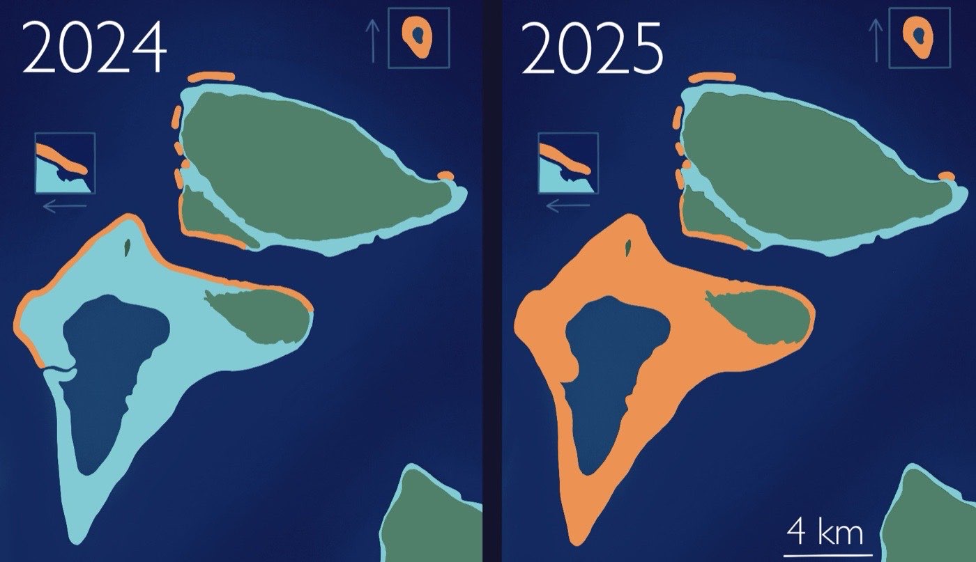 Map showing reef protection expansion from 2024 to 2025, with protected areas highlighted
